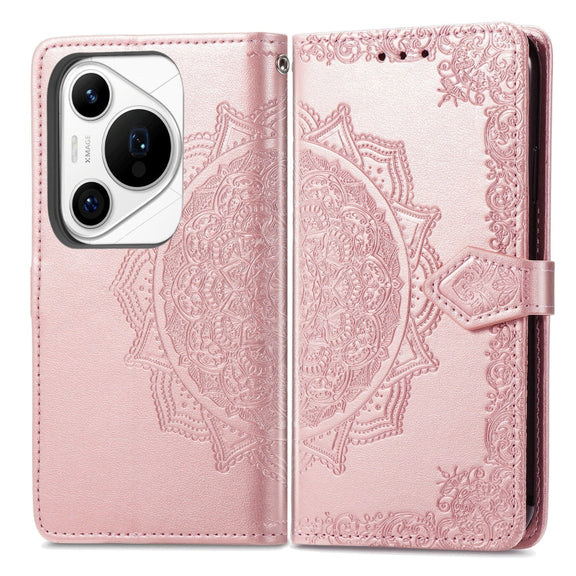 For Huawei Pura 70 Mandala Flower Embossed Leather Phone Case(Rose Gold)