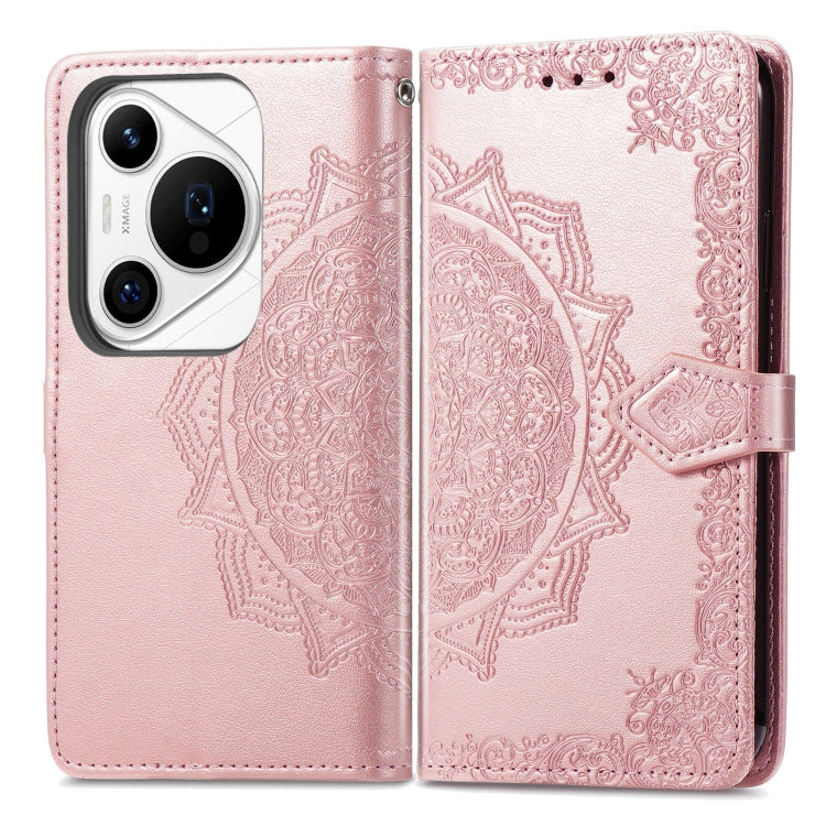 For Huawei Pura 70 Mandala Flower Embossed Leather Phone Case(Rose Gold)