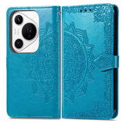 For Huawei Pura 70 Mandala Flower Embossed Leather Phone Case(Blue)