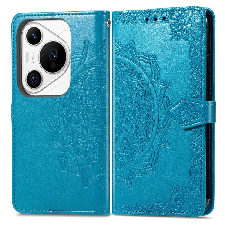 For Huawei Pura 70 Mandala Flower Embossed Leather Phone Case(Blue)