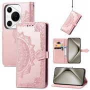 For Huawei Pura 70 Pro Mandala Flower Embossed Leather Phone Case(Rose Gold)