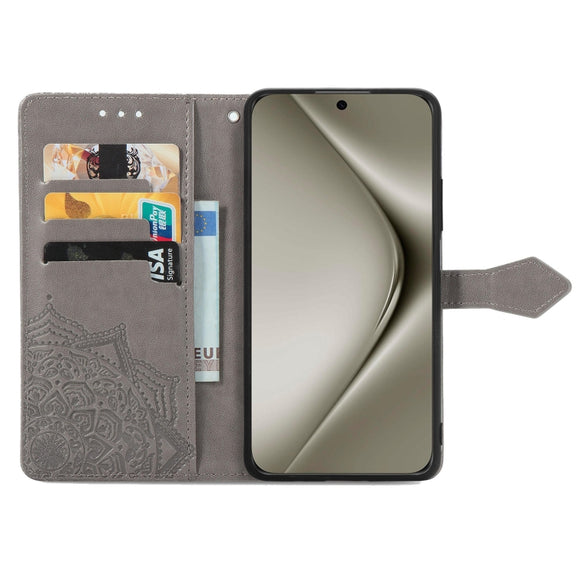 For Huawei Pura 70 Pro Mandala Flower Embossed Leather Phone Case(Gray)