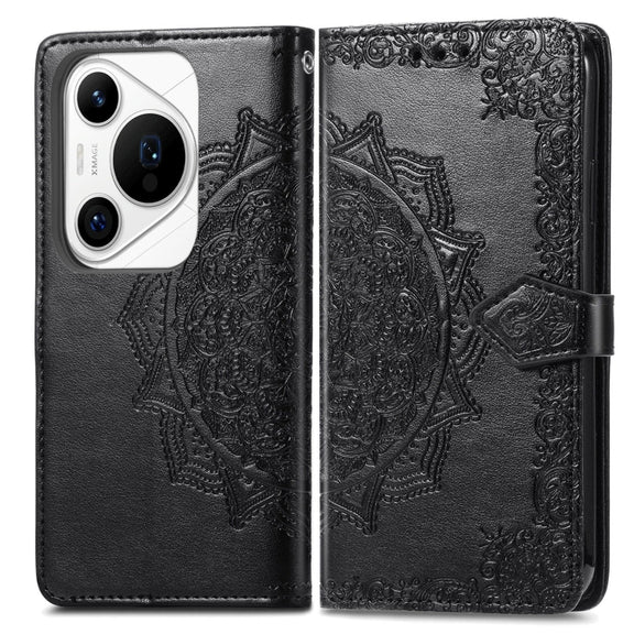For Huawei Pura 70 Pro Mandala Flower Embossed Leather Phone Case(Black)