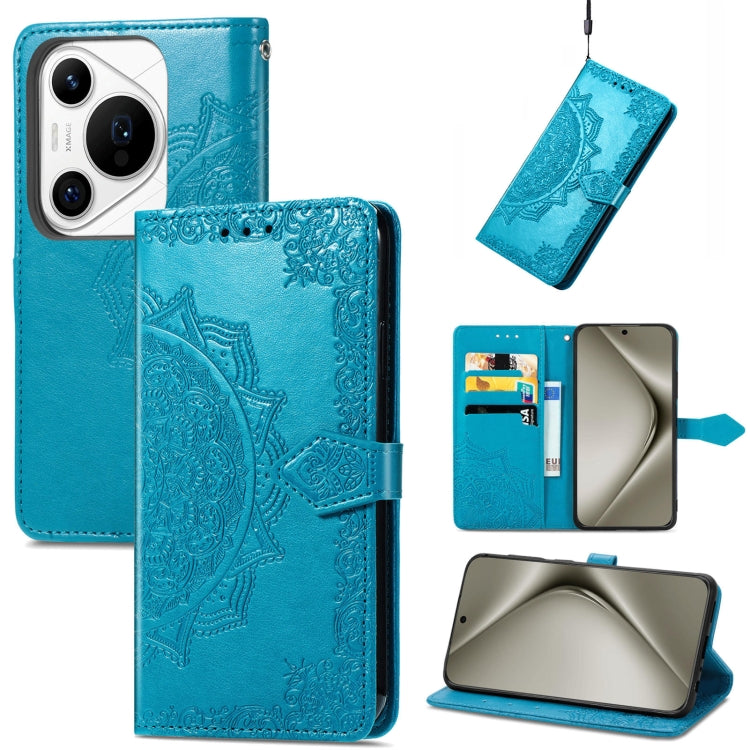 For Huawei Pura 70 Pro Mandala Flower Embossed Leather Phone Case(Blue) - Huawei Cases by PMC Jewellery | Online Shopping South Africa | PMC Jewellery | Buy Now Pay Later Mobicred