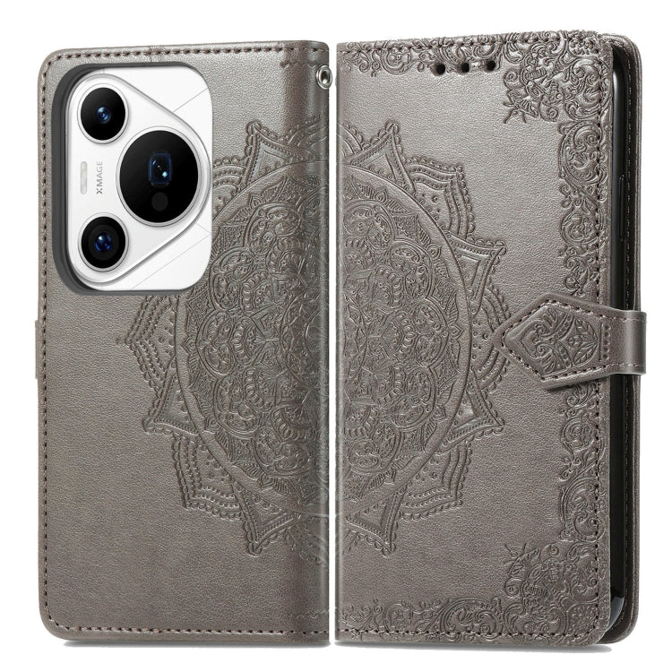 For Huawei Pura 70 Ultra Mandala Flower Embossed Leather Phone Case(Gray)