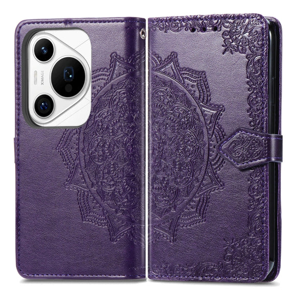 For Huawei Pura 70 Ultra Mandala Flower Embossed Leather Phone Case(Purple)