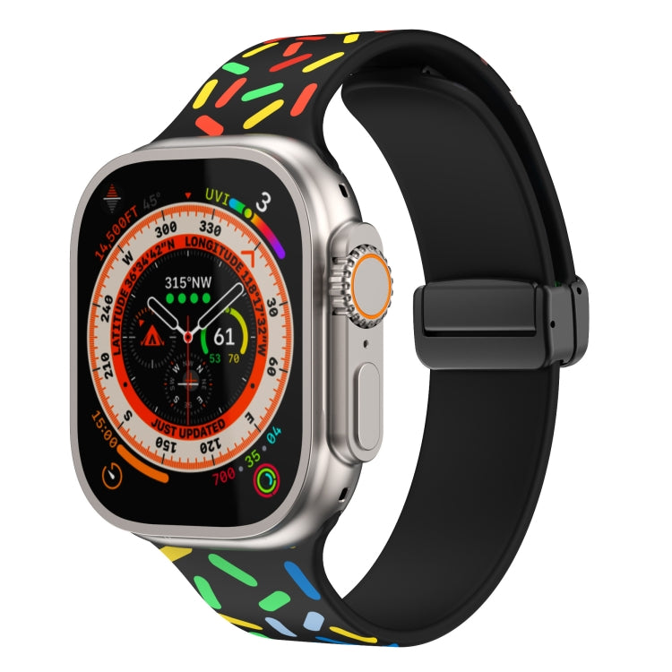 For Apple Watch Ultra 49mm Rainbow Dots Silicone Magnetic Black Buckle Watch Band(Black) - Watch Bands by PMC TechLife | Online Shopping South Africa | PMC TechLife