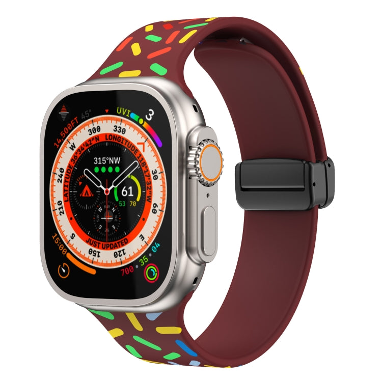 For Apple Watch 7 41mm Rainbow Dots Silicone Magnetic Black Buckle Watch Band(Wine) - Watch Bands by PMC TechLife | Online Shopping South Africa | PMC TechLife