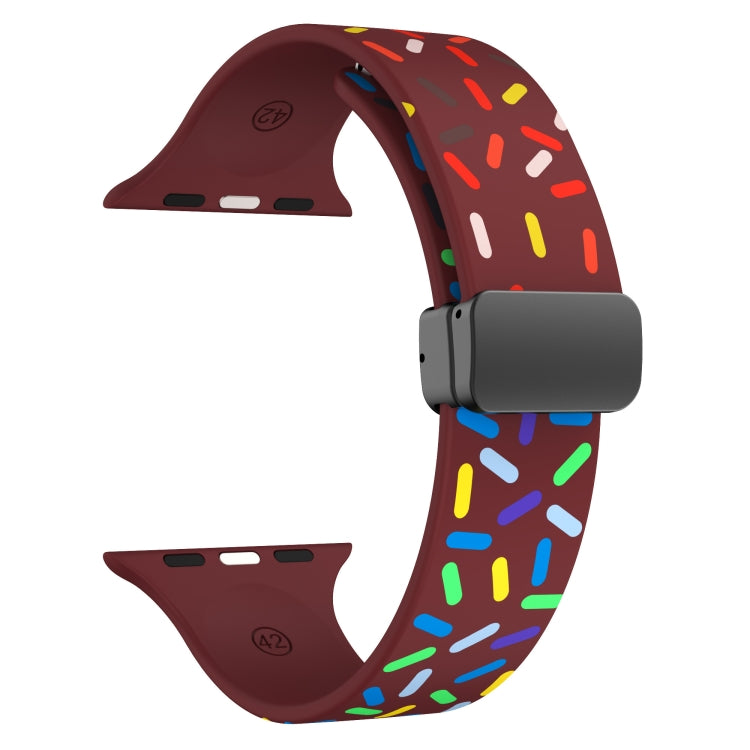 For Apple Watch 7 41mm Rainbow Dots Silicone Magnetic Black Buckle Watch Band(Wine) - Watch Bands by PMC TechLife | Online Shopping South Africa | PMC TechLife