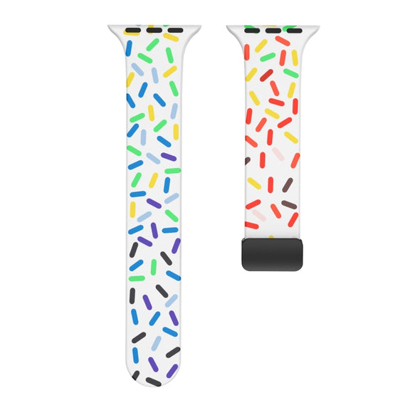 For Apple Watch 7 45mm Rainbow Dots Silicone Magnetic Black Buckle Watch Band(White)