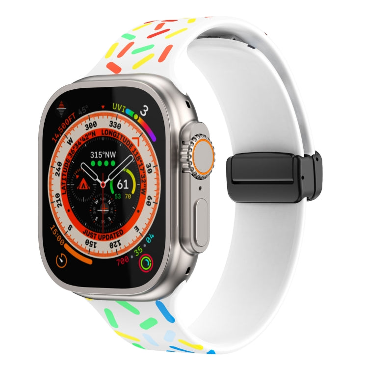 For Apple Watch SE 2022 44mm Rainbow Dots Silicone Magnetic Black Buckle Watch Band(White) - Watch Bands by PMC TechLife | Online Shopping South Africa | PMC TechLife