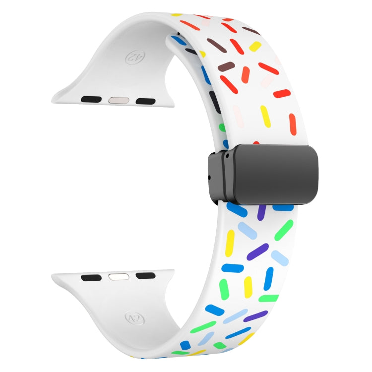 For Apple Watch SE 2022 44mm Rainbow Dots Silicone Magnetic Black Buckle Watch Band(White) - Watch Bands by PMC TechLife | Online Shopping South Africa | PMC TechLife