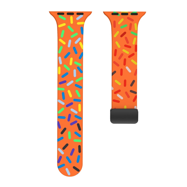For Apple Watch SE 2022 44mm Rainbow Dots Silicone Magnetic Black Buckle Watch Band(Orange) - Watch Bands by PMC TechLife | Online Shopping South Africa | PMC TechLife