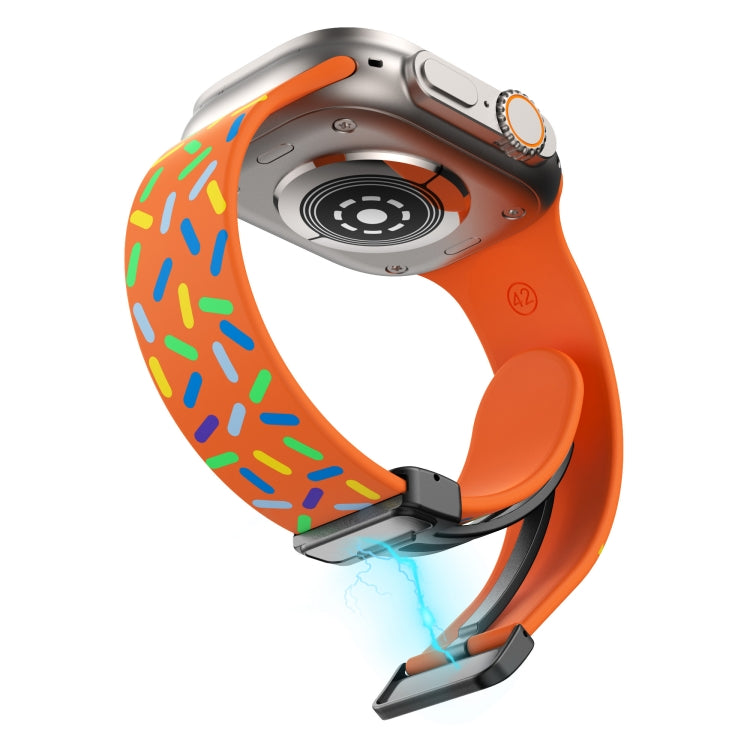 For Apple Watch SE 2022 44mm Rainbow Dots Silicone Magnetic Black Buckle Watch Band(Orange) - Watch Bands by PMC TechLife | Online Shopping South Africa | PMC TechLife