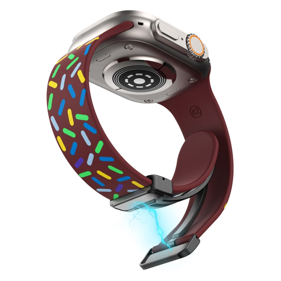 For Apple Watch SE 44mm Rainbow Dots Silicone Magnetic Black Buckle Watch Band(Wine)