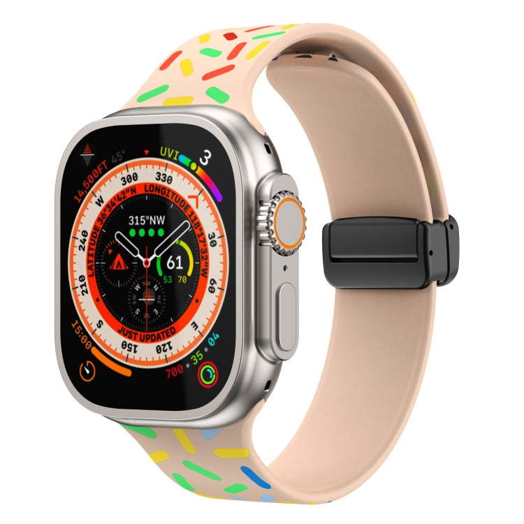 For Apple Watch 6 44mm Rainbow Dots Silicone Magnetic Black Buckle Watch Band(Pink) - Watch Bands by PMC TechLife | Online Shopping South Africa | PMC TechLife | Buy Now Pay Later Mobicred