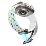 For Apple Watch 5 44mm Rainbow Dots Silicone Magnetic Black Buckle Watch Band(White)