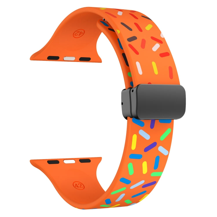 For Apple Watch 5 44mm Rainbow Dots Silicone Magnetic Black Buckle Watch Band(Orange) - Watch Bands by PMC TechLife | Online Shopping South Africa | PMC TechLife