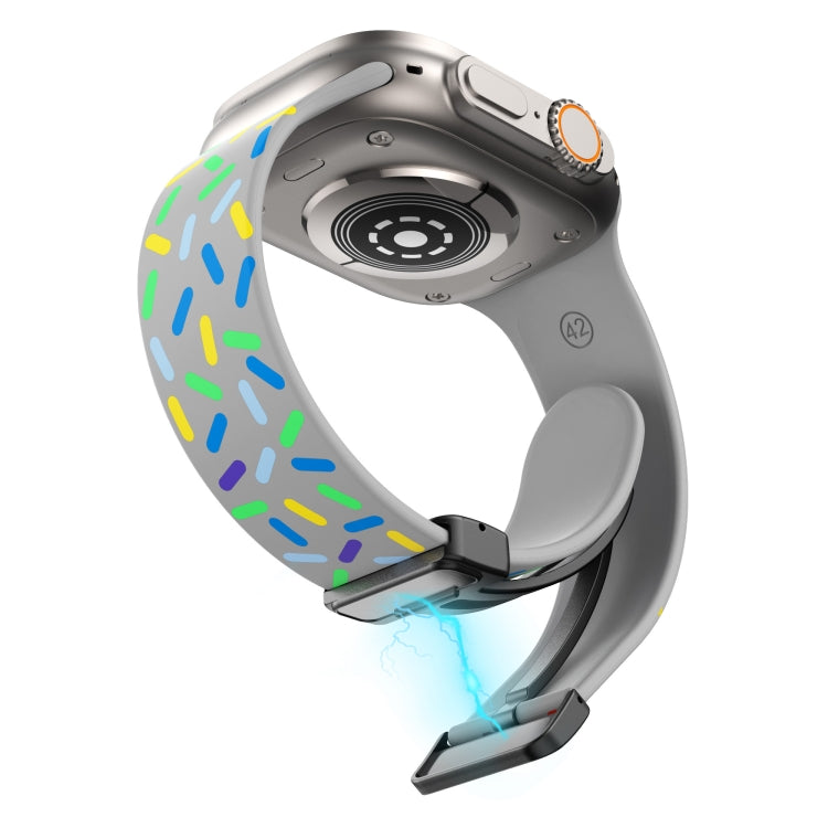 For Apple Watch 5 44mm Rainbow Dots Silicone Magnetic Black Buckle Watch Band(Gray) - Watch Bands by PMC TechLife | Online Shopping South Africa | PMC TechLife