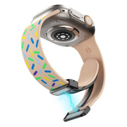 For Apple Watch 4 40mm Rainbow Dots Silicone Magnetic Black Buckle Watch Band(Pink)
