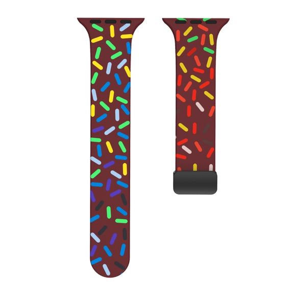 For Apple Watch 3 42mm Rainbow Dots Silicone Magnetic Black Buckle Watch Band(Wine)