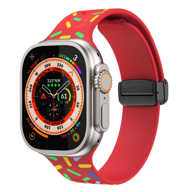 For Apple Watch 3 42mm Rainbow Dots Silicone Magnetic Black Buckle Watch Band(Red) - Watch Bands by PMC TechLife | Online Shopping South Africa | PMC TechLife
