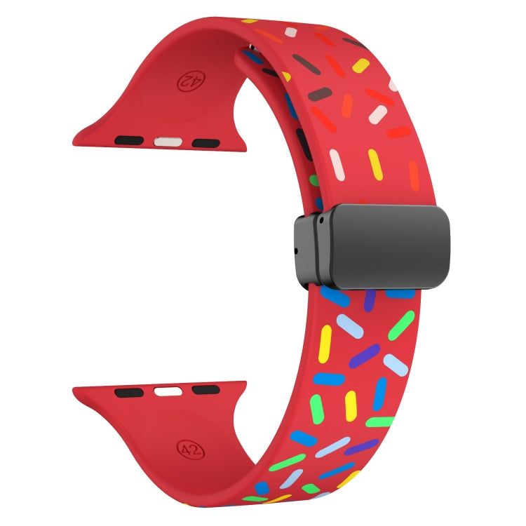 For Apple Watch 3 42mm Rainbow Dots Silicone Magnetic Black Buckle Watch Band(Red) - Watch Bands by PMC TechLife | Online Shopping South Africa | PMC TechLife