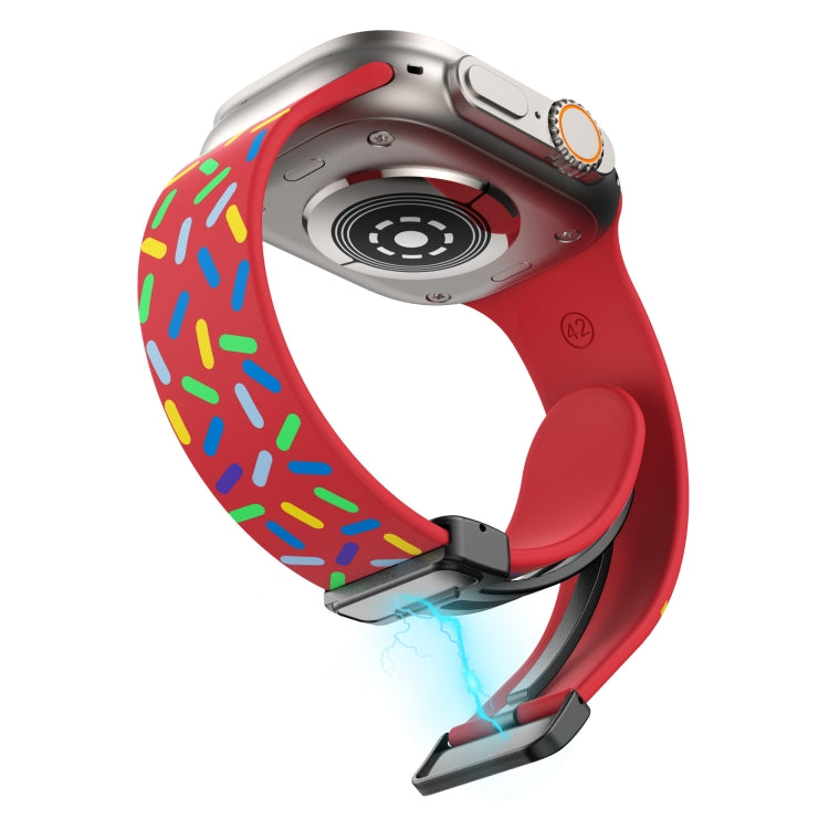 For Apple Watch 3 42mm Rainbow Dots Silicone Magnetic Black Buckle Watch Band(Red) - Watch Bands by PMC TechLife | Online Shopping South Africa | PMC TechLife