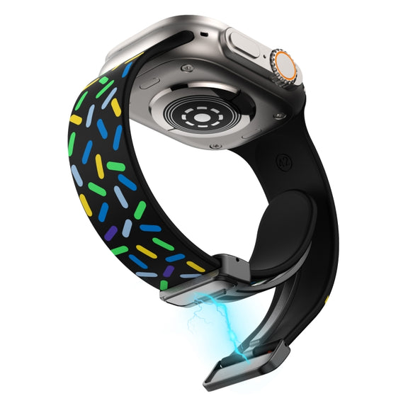 For Apple Watch 2 38mm Rainbow Dots Silicone Magnetic Black Buckle Watch Band(Black)
