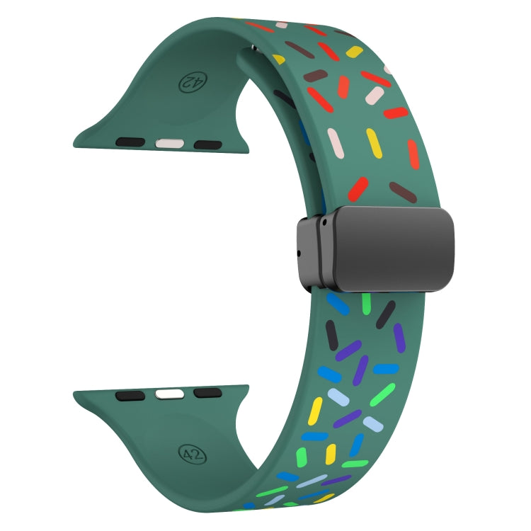 For Apple Watch 2 38mm Rainbow Dots Silicone Magnetic Black Buckle Watch Band(Green) - Watch Bands by PMC TechLife | Online Shopping South Africa | PMC TechLife