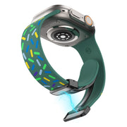 For Apple Watch 2 38mm Rainbow Dots Silicone Magnetic Black Buckle Watch Band(Green)