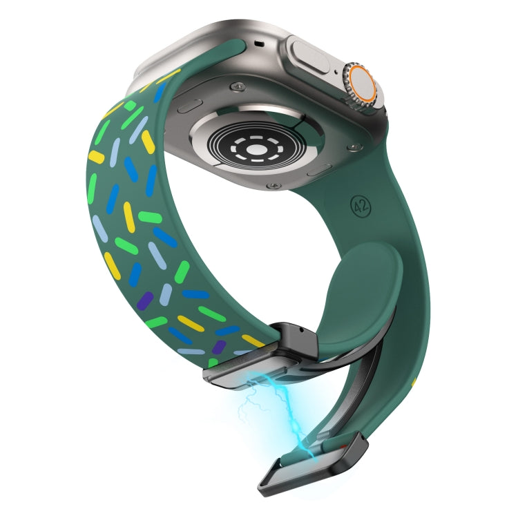 For Apple Watch 2 38mm Rainbow Dots Silicone Magnetic Black Buckle Watch Band(Green)