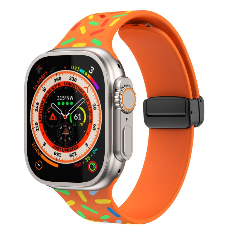 For Apple Watch 42mm Rainbow Dots Silicone Magnetic Black Buckle Watch Band(Orange) - Watch Bands by PMC TechLife | Online Shopping South Africa | PMC TechLife