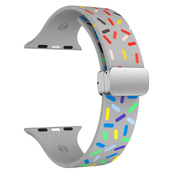 For Apple Watch Ultra 49mm Rainbow Dots Silicone Magnetic Buckle Watch Band(Gray)
