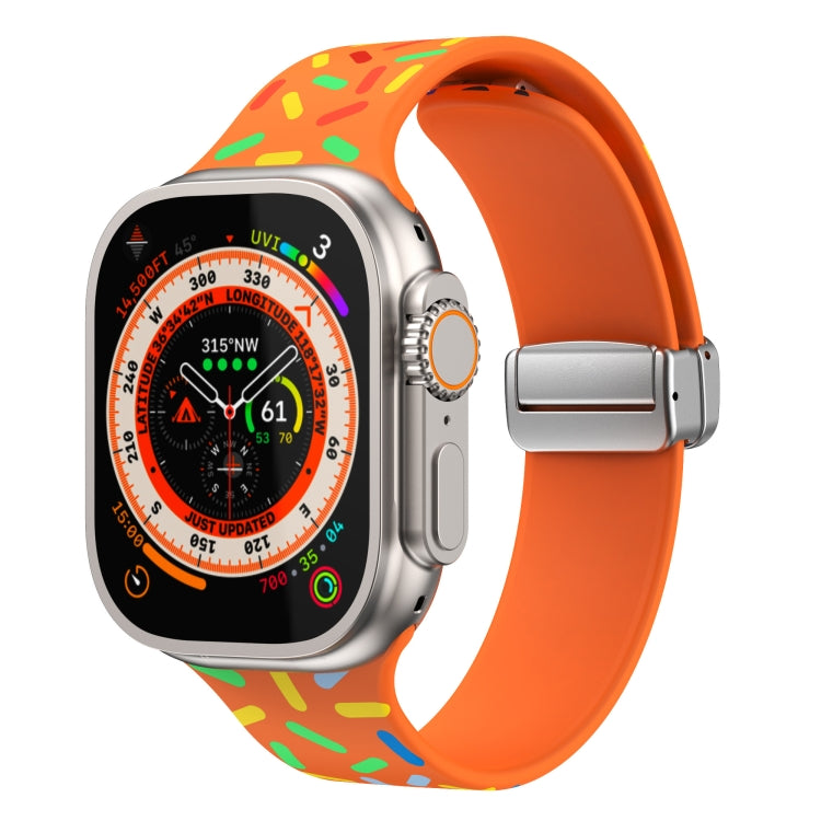 For Apple Watch SE 2022 44mm Rainbow Dots Silicone Magnetic Buckle Watch Band(Orange) - Watch Bands by PMC TechLife | Online Shopping South Africa | PMC TechLife