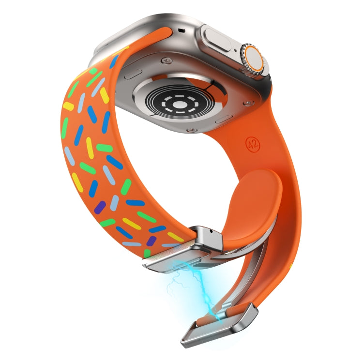 For Apple Watch SE 2022 44mm Rainbow Dots Silicone Magnetic Buckle Watch Band(Orange) - Watch Bands by PMC TechLife | Online Shopping South Africa | PMC TechLife