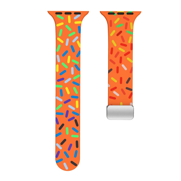 For Apple Watch SE 2022 44mm Rainbow Dots Silicone Magnetic Buckle Watch Band(Orange)