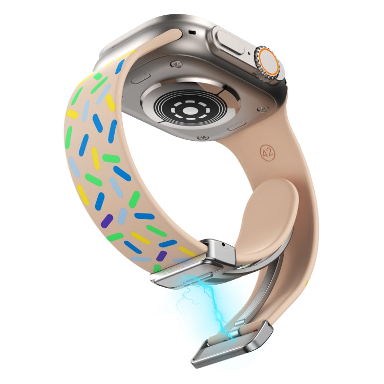 For Apple Watch SE 2022 44mm Rainbow Dots Silicone Magnetic Buckle Watch Band(Pink) - Watch Bands by PMC TechLife | Online Shopping South Africa | PMC TechLife