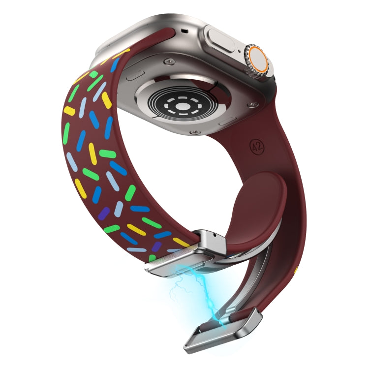 For Apple Watch 7 41mm Rainbow Dots Silicone Magnetic Buckle Watch Band(Wine) - Watch Bands by PMC TechLife | Online Shopping South Africa | PMC TechLife