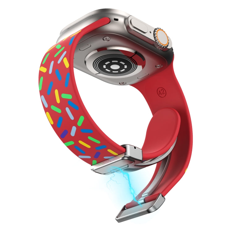 For Apple Watch 5 40mm Rainbow Dots Silicone Magnetic Buckle Watch Band(Red) - Watch Bands by PMC TechLife | Online Shopping South Africa | PMC TechLife