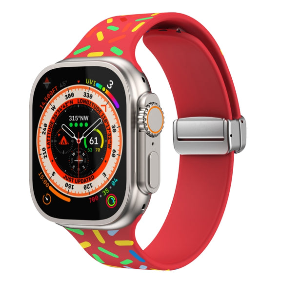 For Apple Watch 5 40mm Rainbow Dots Silicone Magnetic Buckle Watch Band(Red)