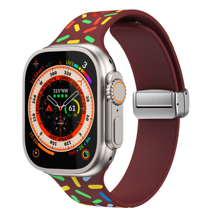 For Apple Watch 42mm Rainbow Dots Silicone Magnetic Buckle Watch Band(Wine) - Watch Bands by PMC TechLife | Online Shopping South Africa | PMC TechLife