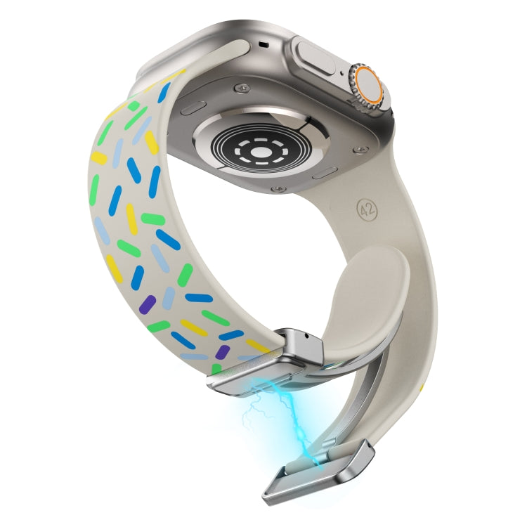For Apple Watch 42mm Rainbow Dots Silicone Magnetic Buckle Watch Band(Starlight Color) - Watch Bands by PMC TechLife | Online Shopping South Africa | PMC TechLife