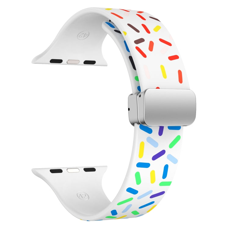 For Apple Watch 38mm Rainbow Dots Silicone Magnetic Buckle Watch Band(White) - Watch Bands by PMC TechLife | Online Shopping South Africa | PMC TechLife