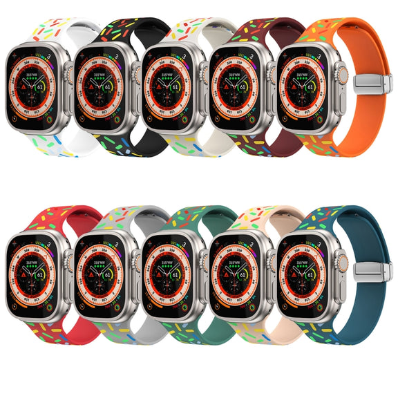 For Apple Watch 2 42mm Rainbow Dots Silicone Magnetic Buckle Watch Band(Black)