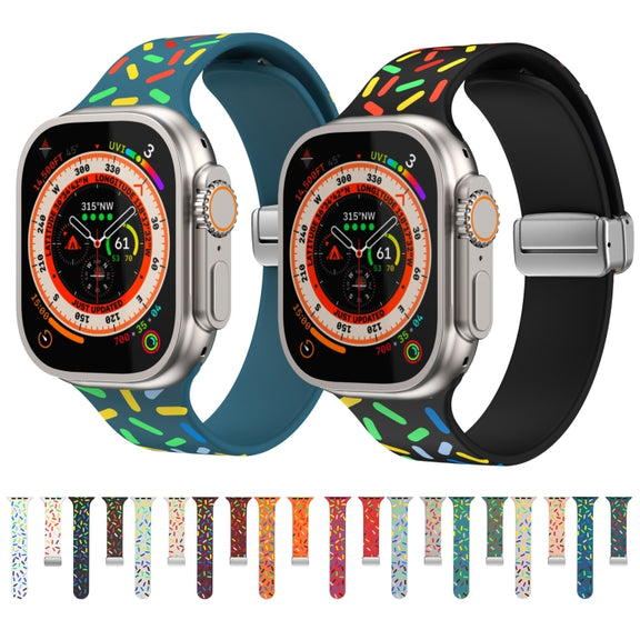 For Apple Watch 2 42mm Rainbow Dots Silicone Magnetic Buckle Watch Band(Black)