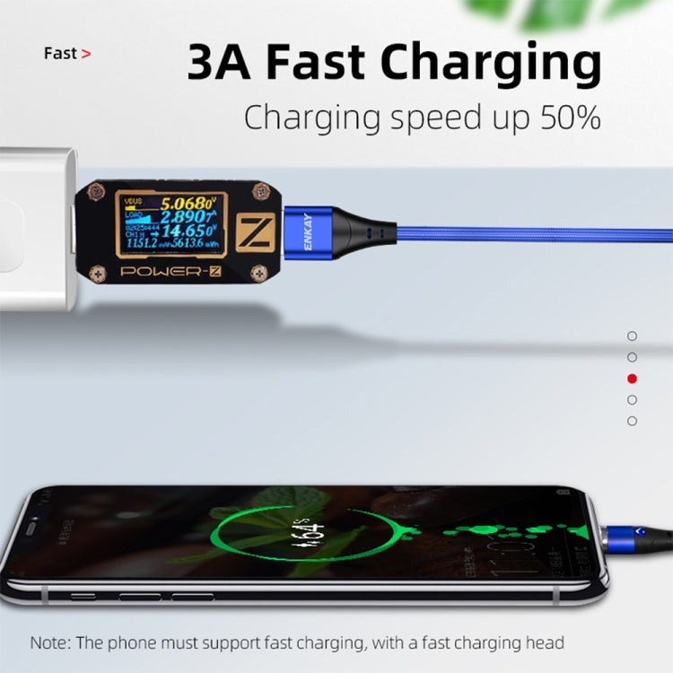 ENKAY 3A USB to 8 Pin Magnetic Fast Charging Data Cable with LED Light, Length:2m(Blue)
