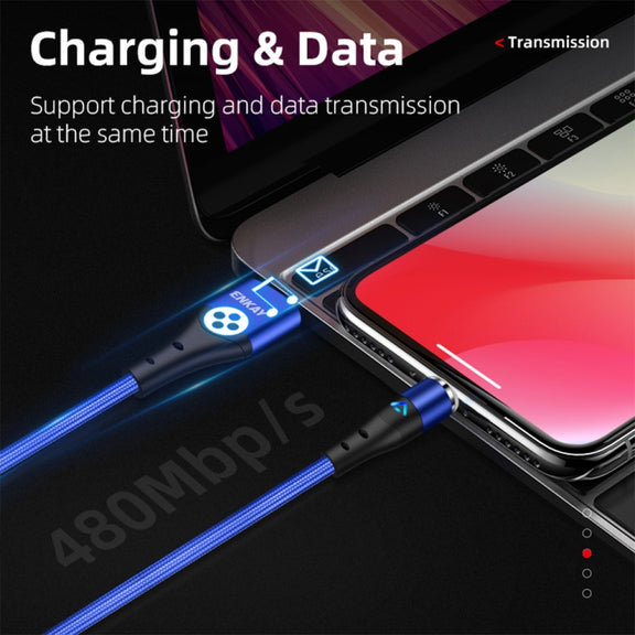 ENKAY 3A USB to 8 Pin Magnetic Fast Charging Data Cable with LED Light, Length:1m(Red)