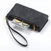 For iPhone 13 Pro Geometric Zipper Wallet Side Buckle Leather Phone Case(Black)