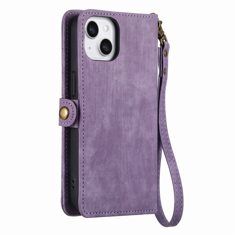 For iPhone 13 Pro Geometric Zipper Wallet Side Buckle Leather Phone Case(Purple)